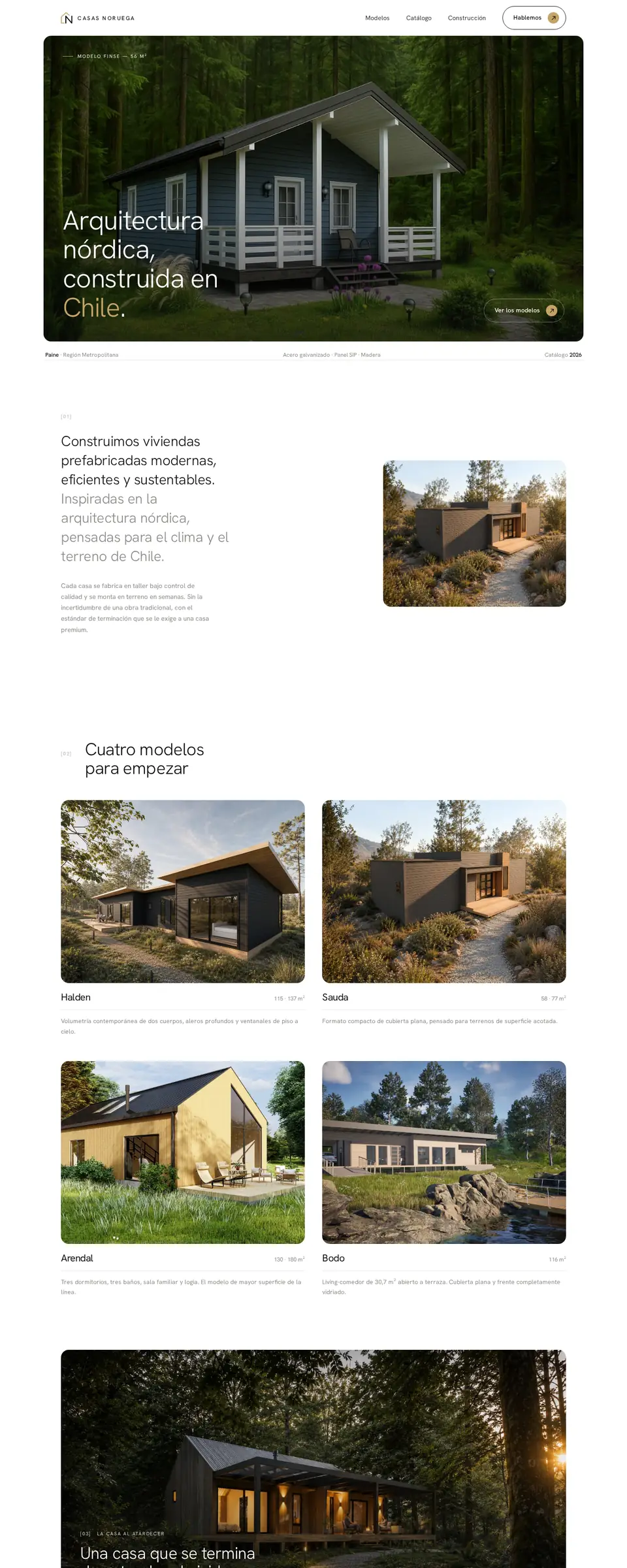 Sitio web de Casas Noruega, arquitectura nórdica construida en Chile