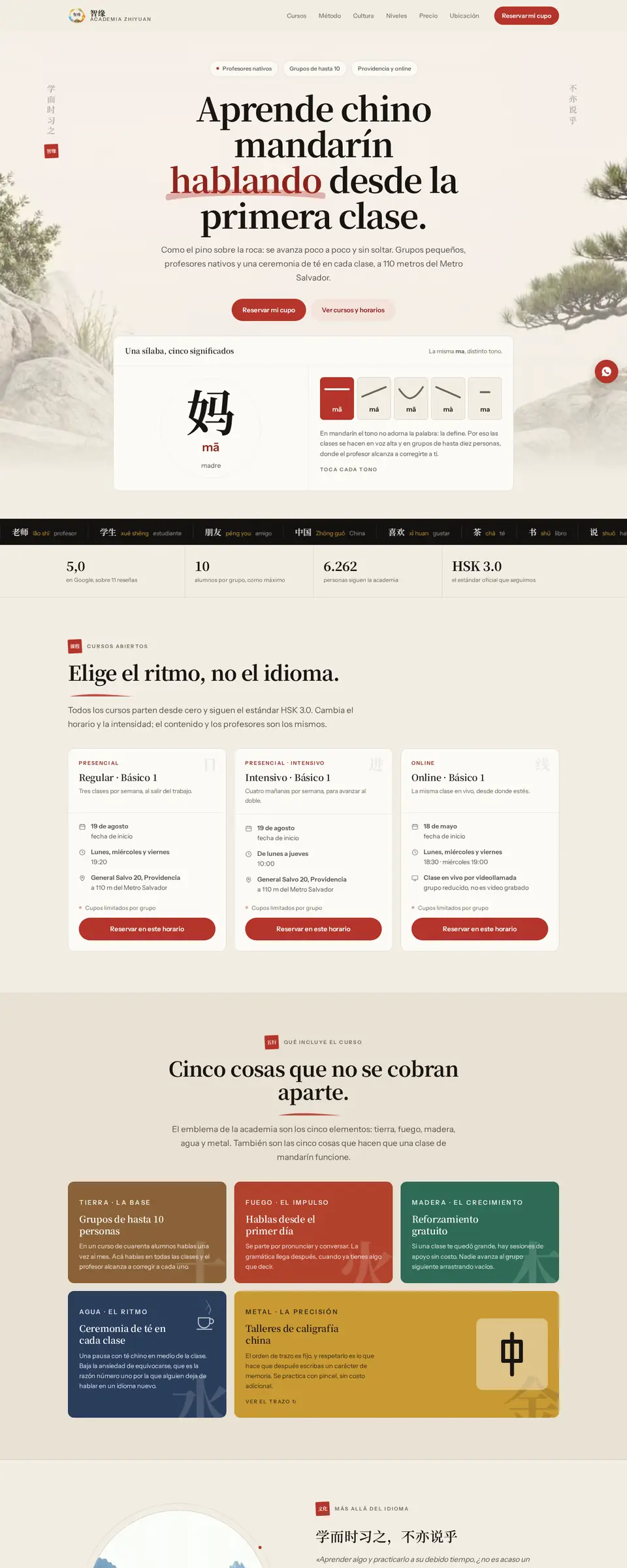 Sitio web de Academia Zhiyuan, clases de chino mandarín